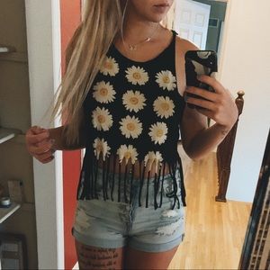 Daisy fringed tank top